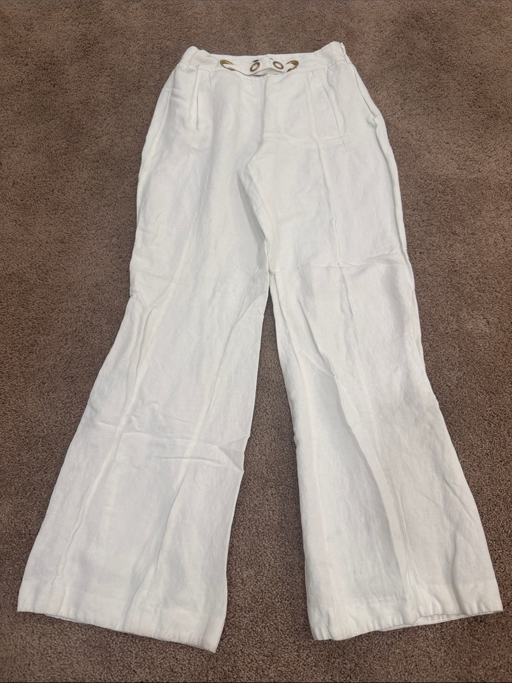 Armani Exchange White Wide-Leg Grommet Waist Pants